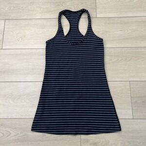 Lululemon Dark Blue & Gray Striped Full Length Sleeveless Active Tank Top Size 4